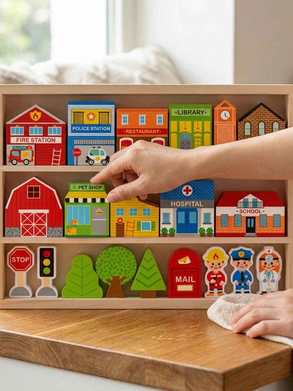 NEW Montessori Wooden Town Play Set Building Blocks Educational Toy Gift